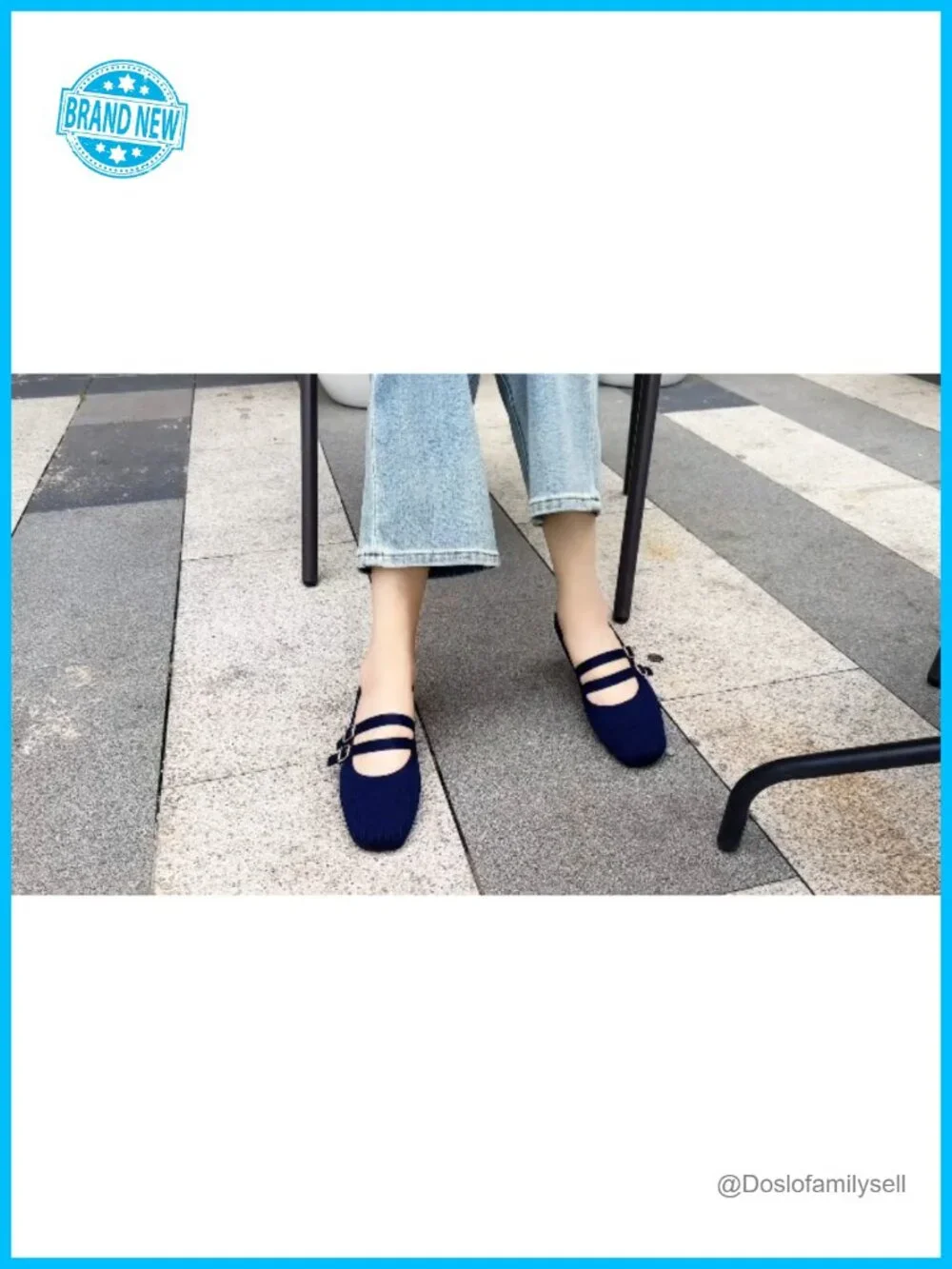 Knit Square Toe Mary Jane Ballet Flats Double Strap Women's Comfort Shoes